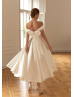 Ivory Satin Midi Length Pretty Wedding Dress Ivory Satin Midi Length Pretty Wedding Dress